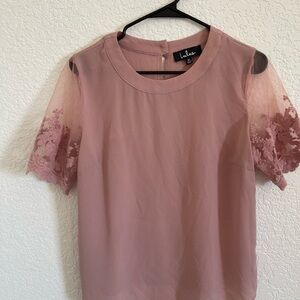 Lulu's Pink Short Sleeve Blouse with Lace
